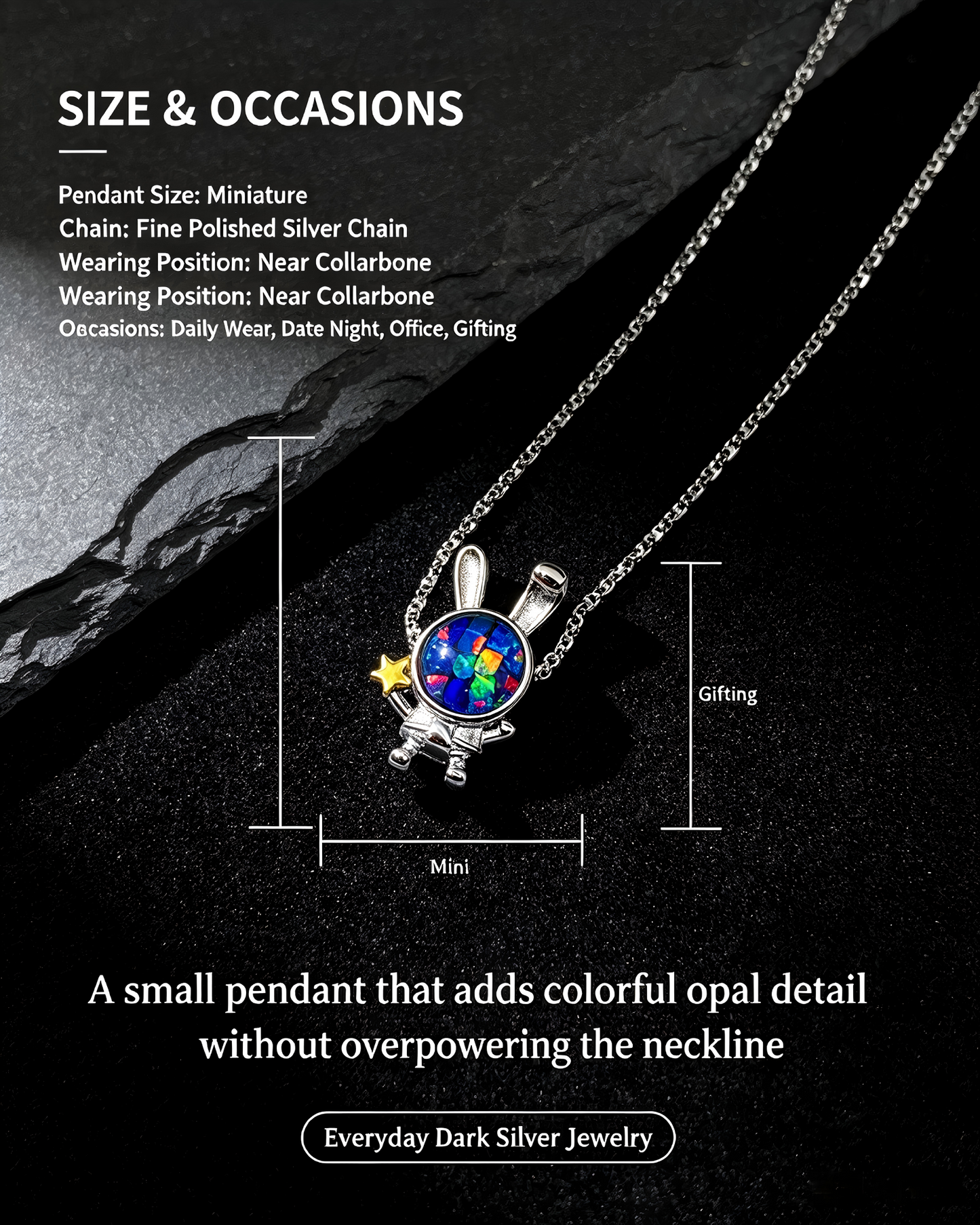 925 Sterling Silver Mosaic Opal Tiny Rabbit Pendant Necklace | Hand‑Inlaid Colorful Opal Fragment Jewelry