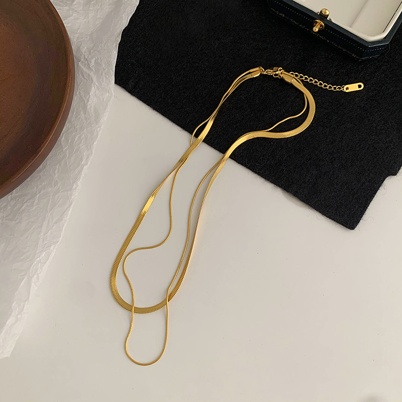 Double‑Layer 18K Gold Plated Snake Bone Titanium Steel Necklace
