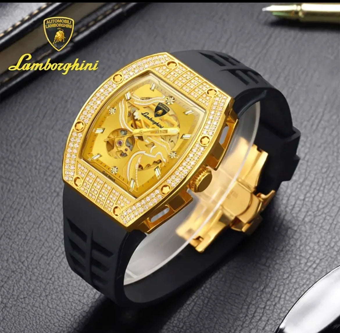 Fashionable 999 Golden Black & Golden Lamborghini Mechanical engineering watch