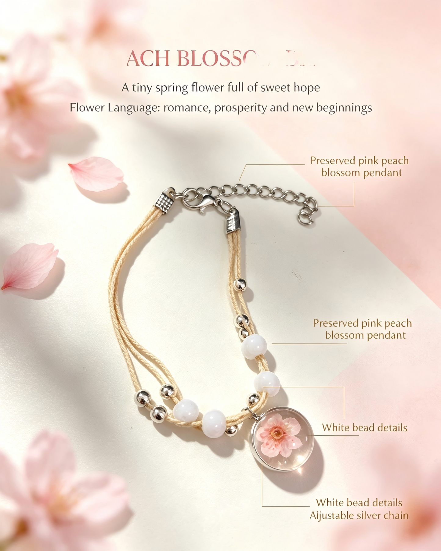 Floral Bracelet Blind Bag 9 Designs, Hidden Rare White Chrysanthemum Bracelet with "made with love" Heart & Four-Leaf Clover, Surprise Gift Jewelry for Ladies