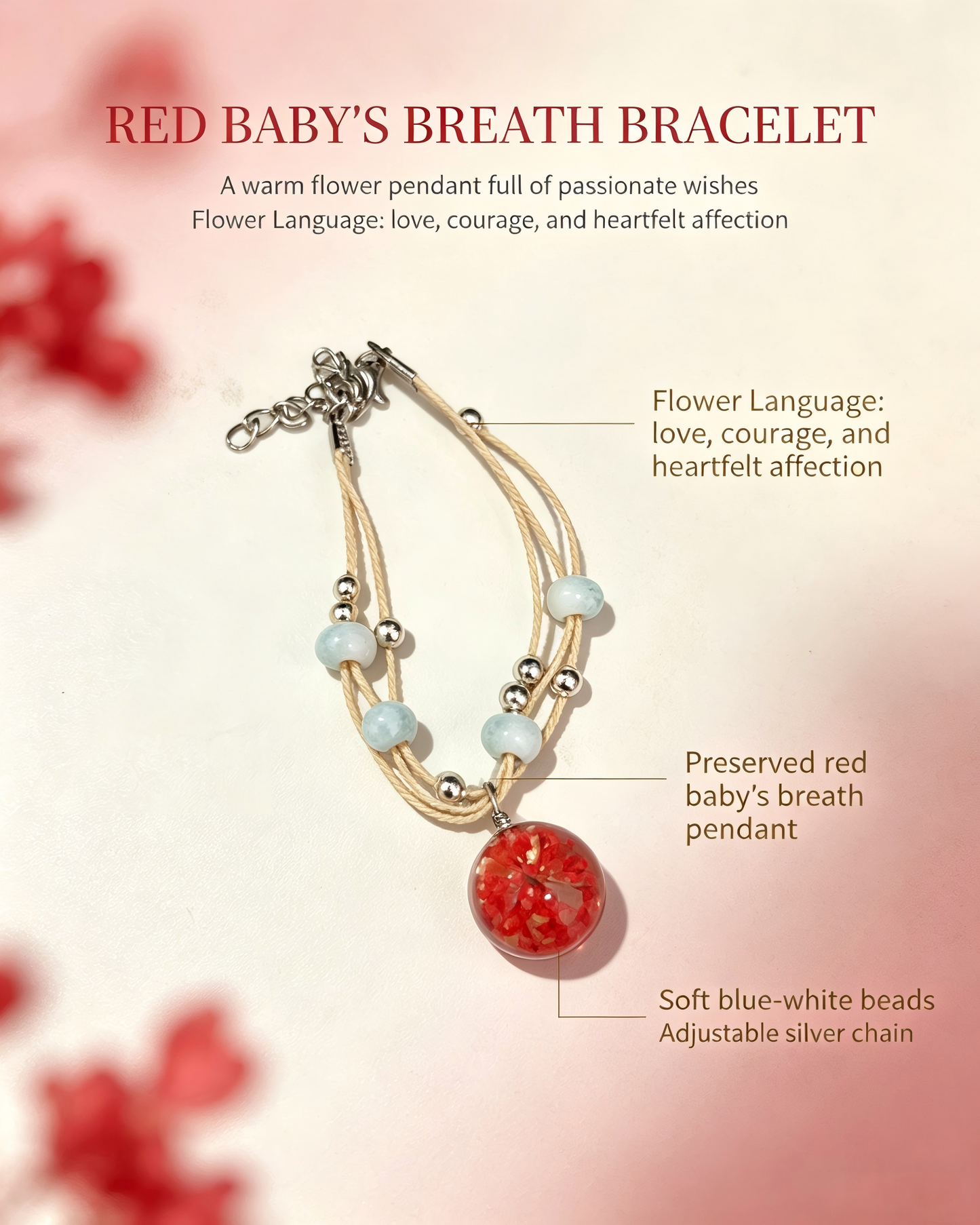 Floral Bracelet Blind Bag 9 Designs, Hidden Rare White Chrysanthemum Bracelet with "made with love" Heart & Four-Leaf Clover, Surprise Gift Jewelry for Ladies