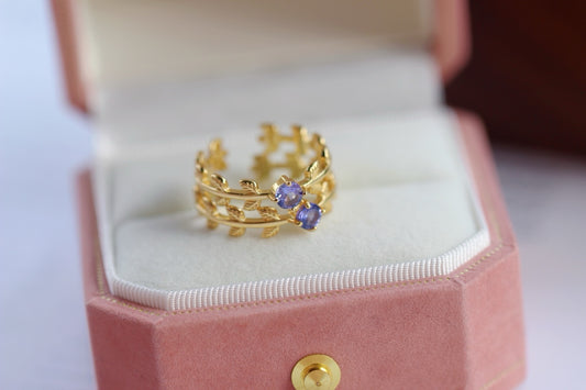 18 K gold plated sterling silver 925 Nature Amethyst Ring