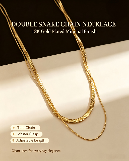 Double‑Layer 18K Gold Plated Snake Bone Titanium Steel Necklace