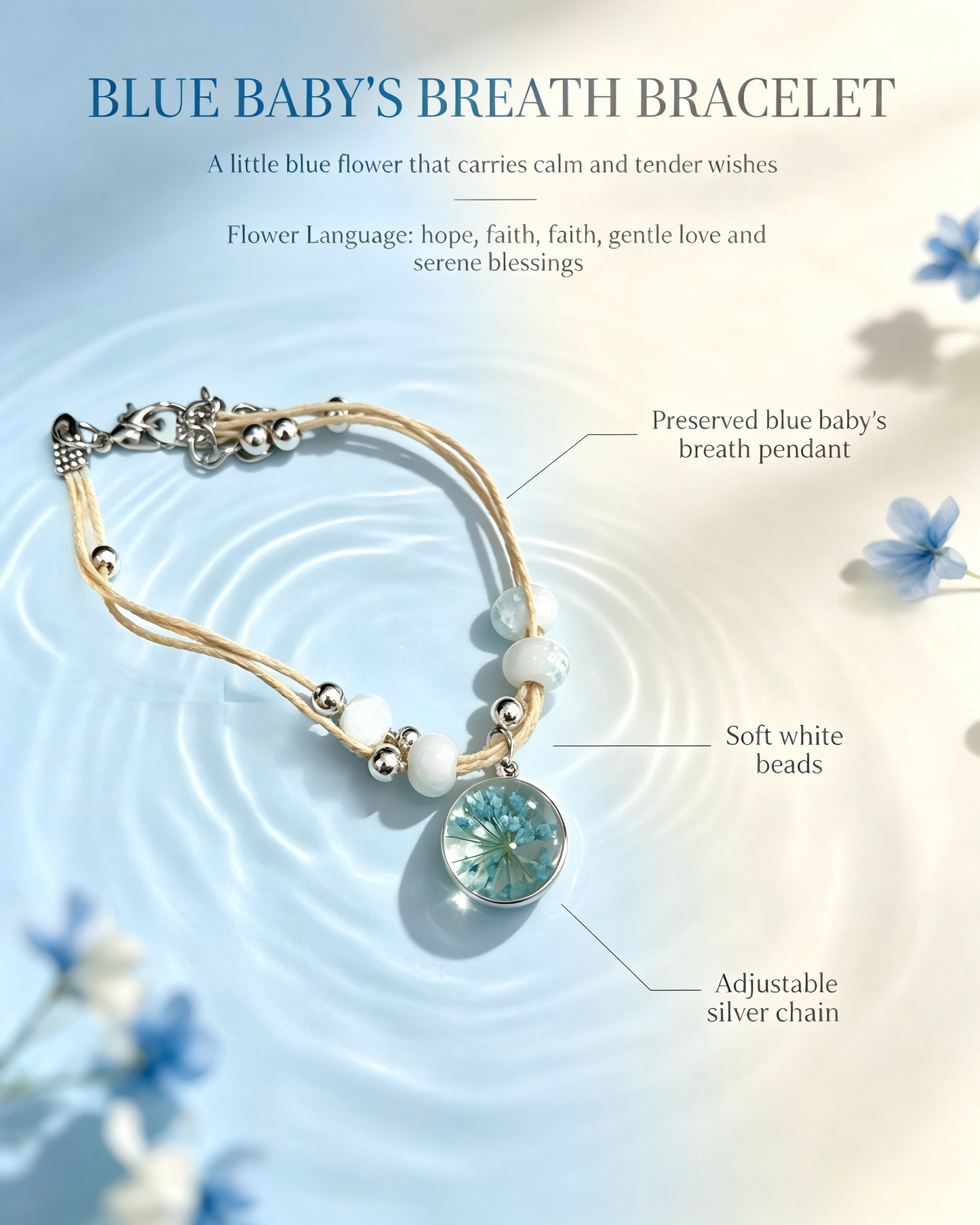Floral Bracelet Blind Bag 9 Designs, Hidden Rare White Chrysanthemum Bracelet with "made with love" Heart & Four-Leaf Clover, Surprise Gift Jewelry for Ladies