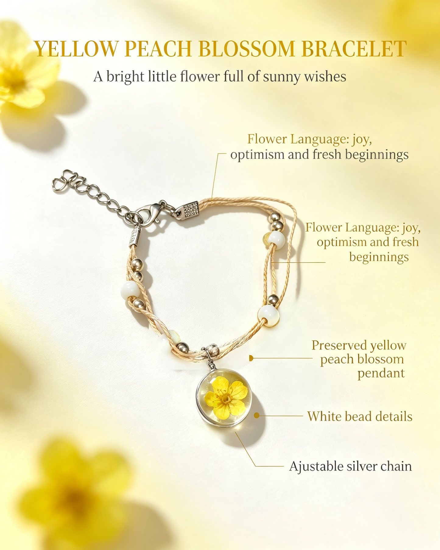 Floral Bracelet Blind Bag 9 Designs, Hidden Rare White Chrysanthemum Bracelet with "made with love" Heart & Four-Leaf Clover, Surprise Gift Jewelry for Ladies