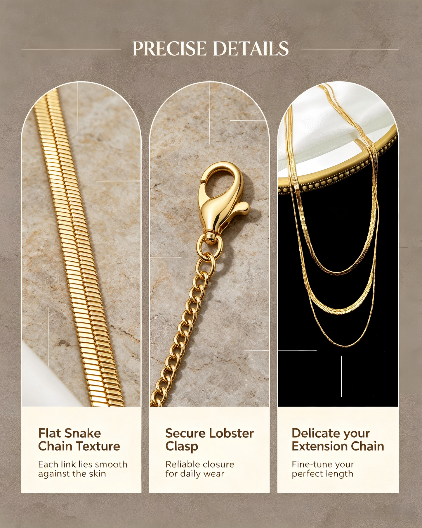 Double‑Layer 18K Gold Plated Snake Bone Titanium Steel Necklace