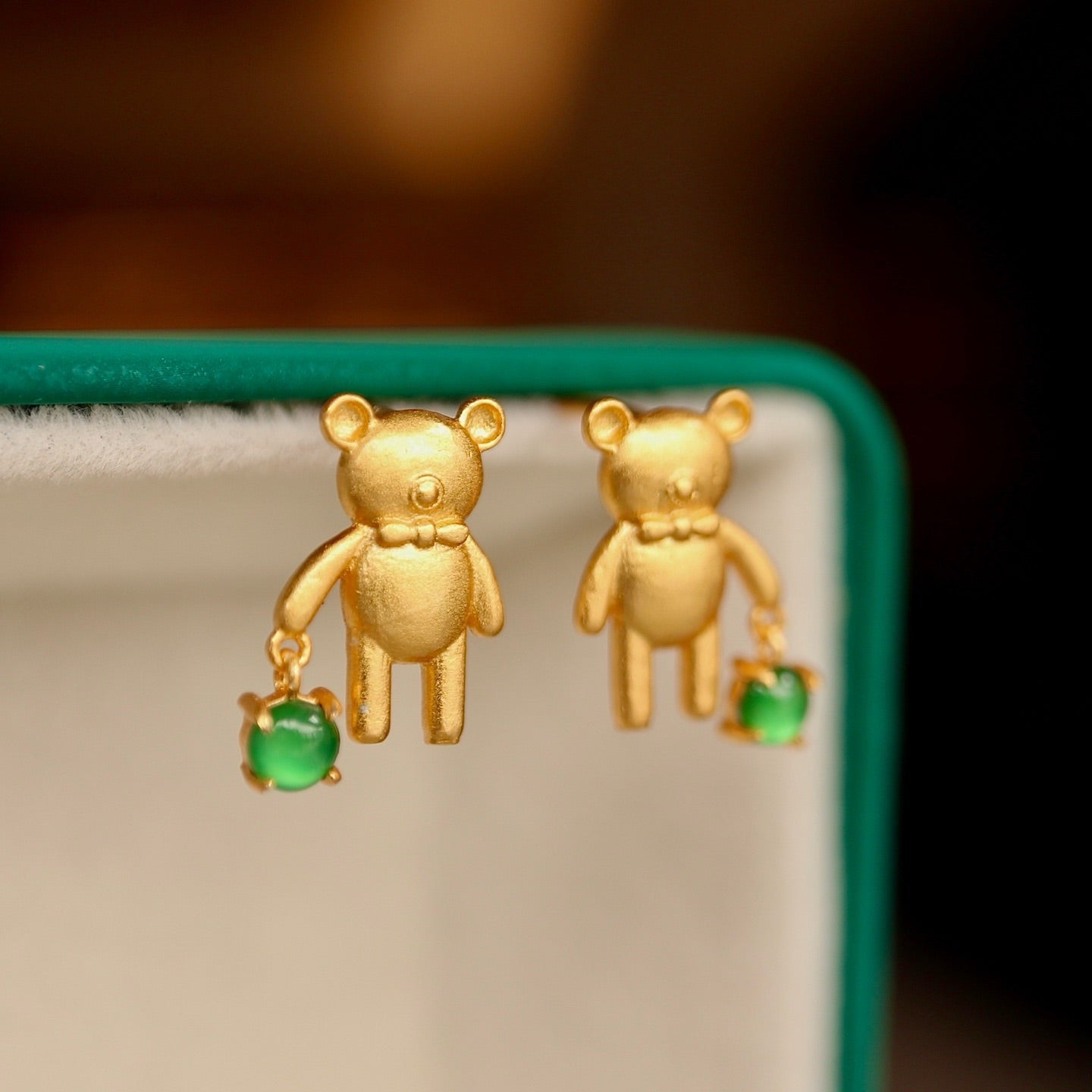 Bear Shape Natural Chrysoprase Jadeite Earring