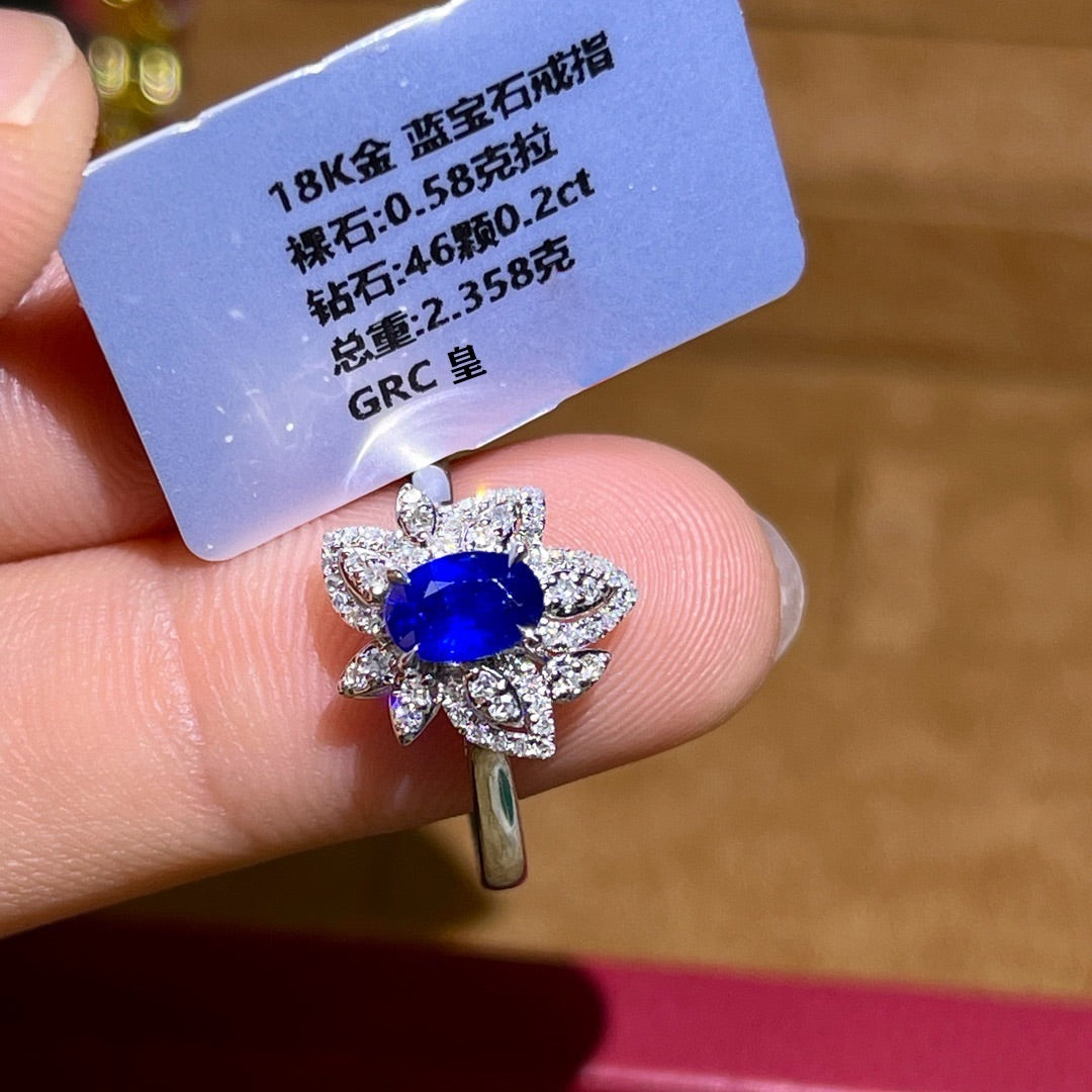 Maple leaf shape natural sapphire ring( Ring Size is customization)