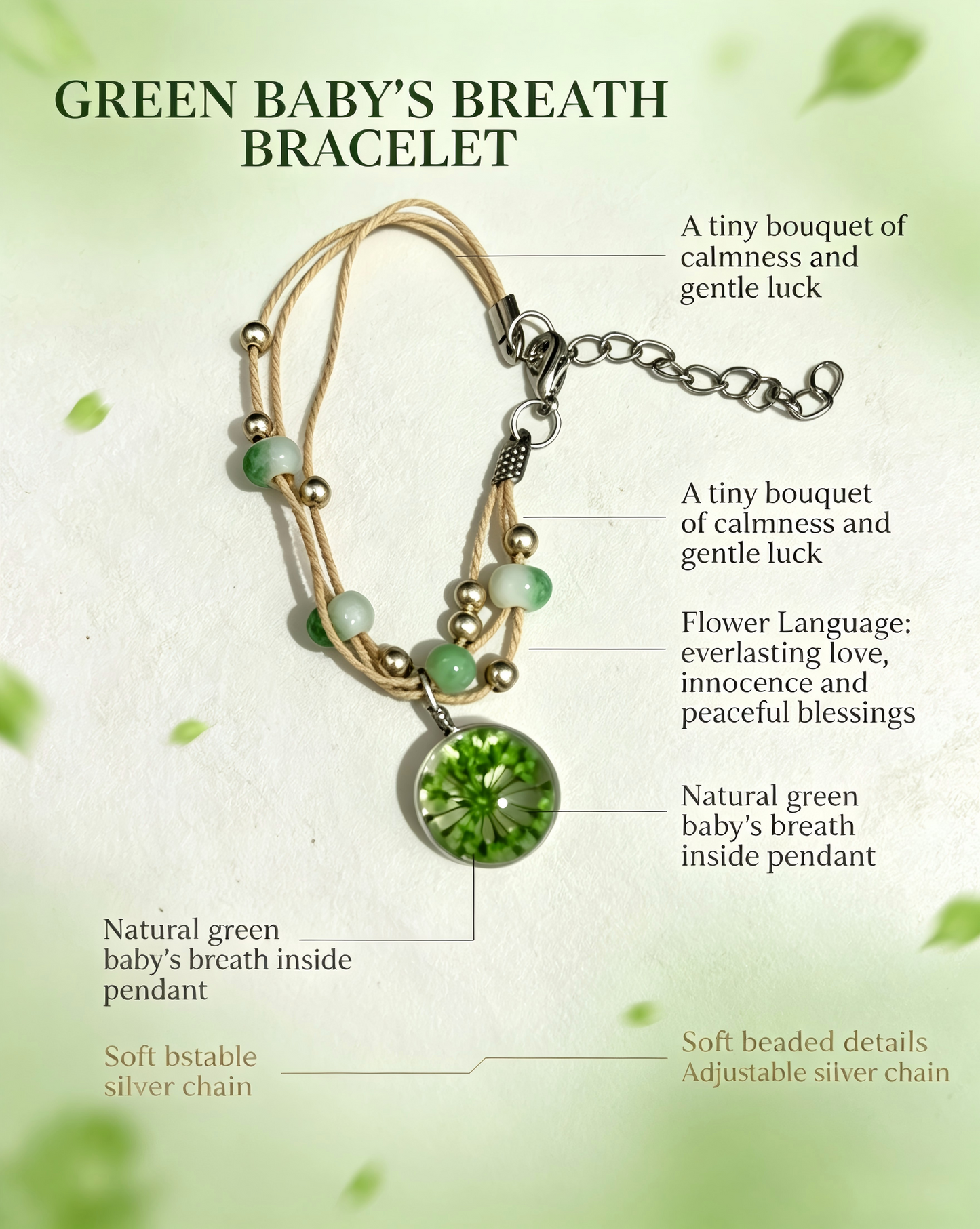 Floral Bracelet Blind Bag 9 Designs, Hidden Rare White Chrysanthemum Bracelet with "made with love" Heart & Four-Leaf Clover, Surprise Gift Jewelry for Ladies