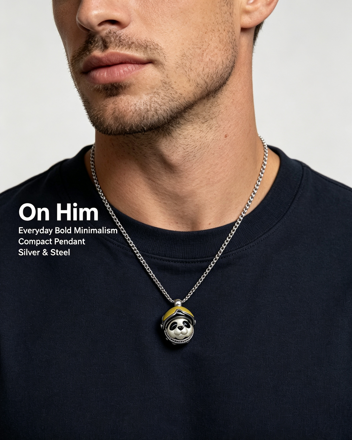 One-of-a-Kind Sterling Silver Panda Biker Pendant | Titanium Steel Chain
