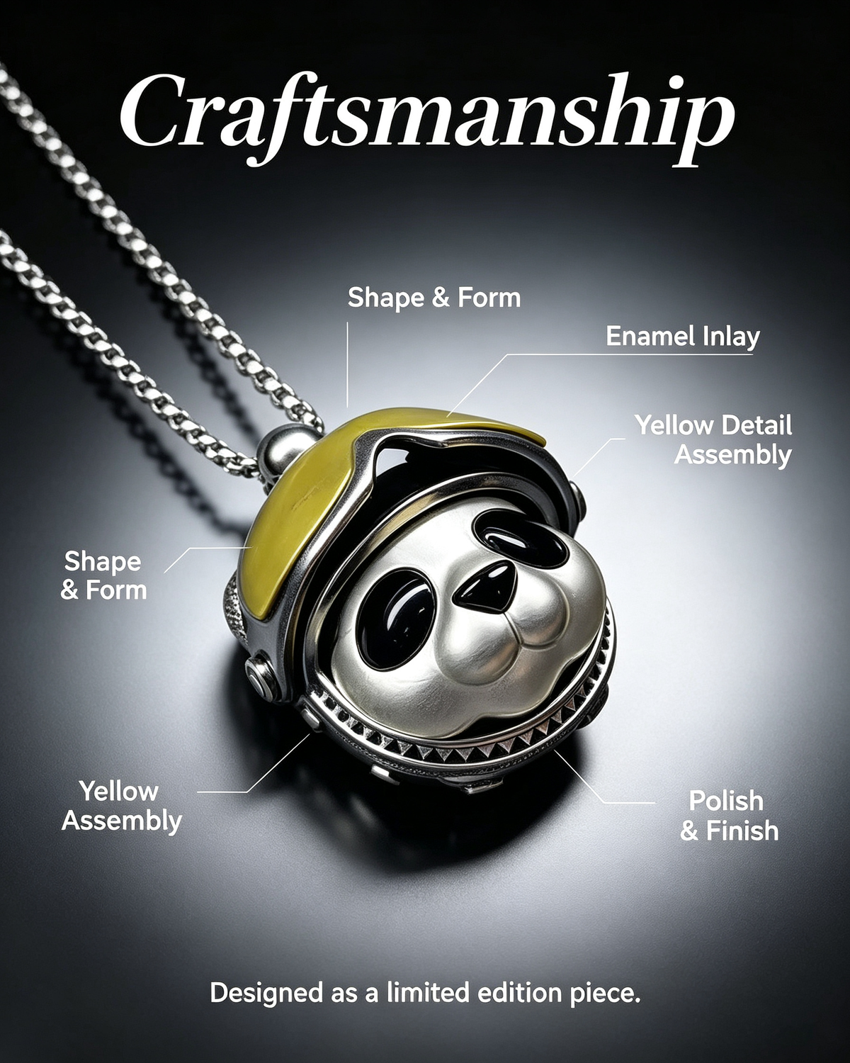 One-of-a-Kind Sterling Silver Panda Biker Pendant | Titanium Steel Chain