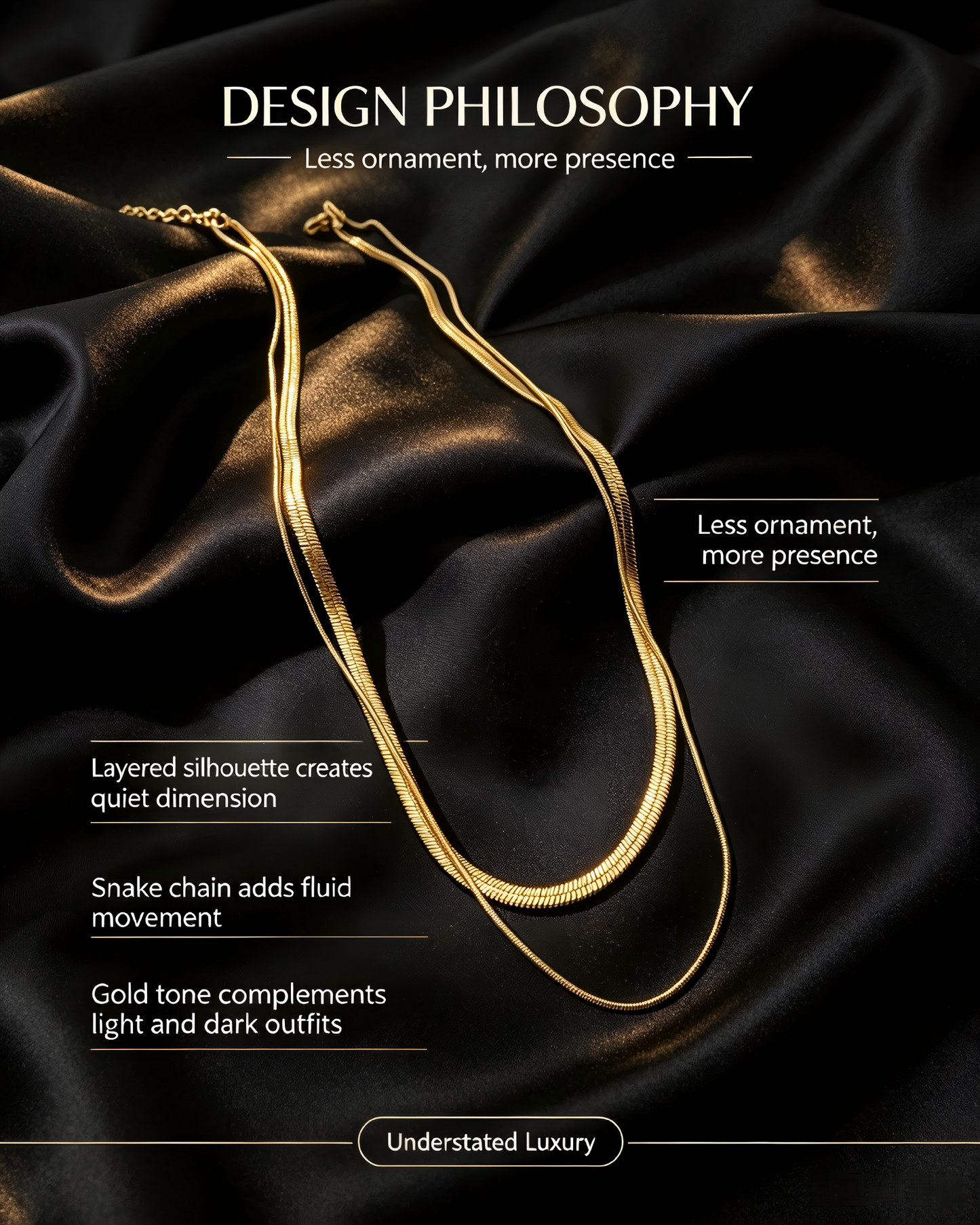 Double‑Layer 18K Gold Plated Snake Bone Titanium Steel Necklace