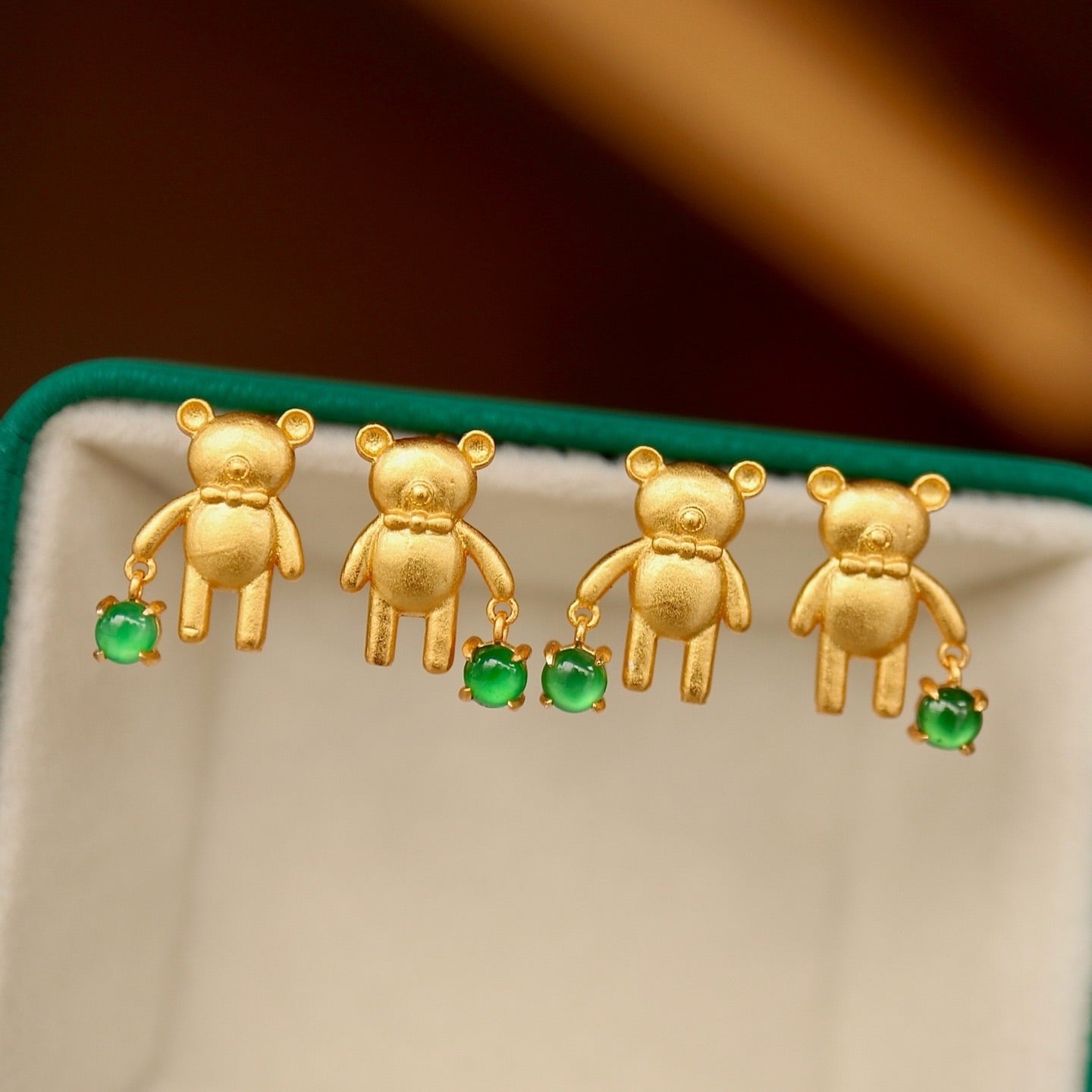 Bear Shape Natural Chrysoprase Jadeite Earring
