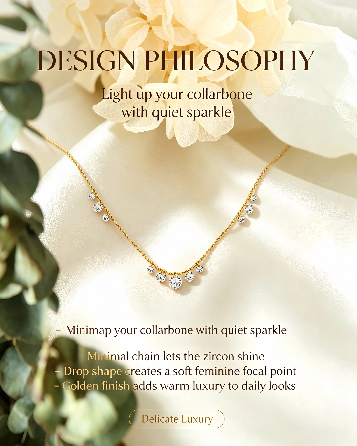 Raindrop Sparkle Dangling Zircon Necklace
