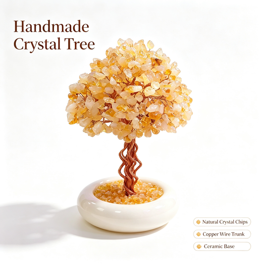 Handmade Crystal Tree | Warm Citrine Color | Copper Wire Trunk | Ceramic Base | Spiritual Home Decor | Gift for Her, Housewarming & Office