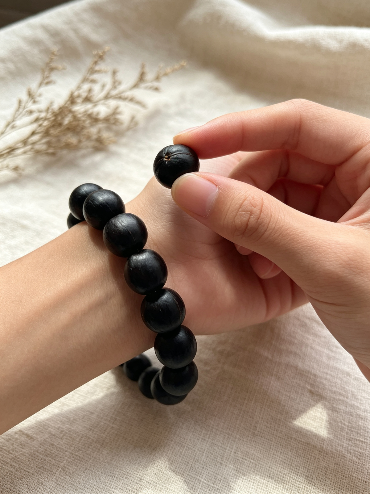 Zero wasted Natural Soapnut Seed Bracelet  Pure Handcrafted Oriental Zen Texture