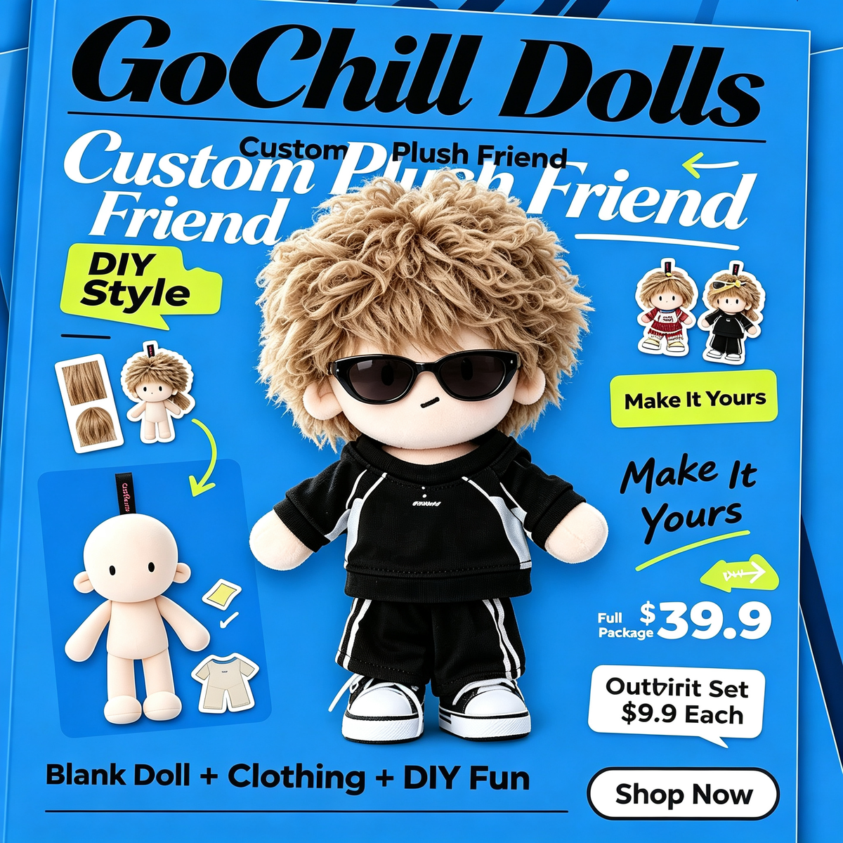GoChill DIY Custom Plush Doll | Build Your Unique Character, Full Package $39.9