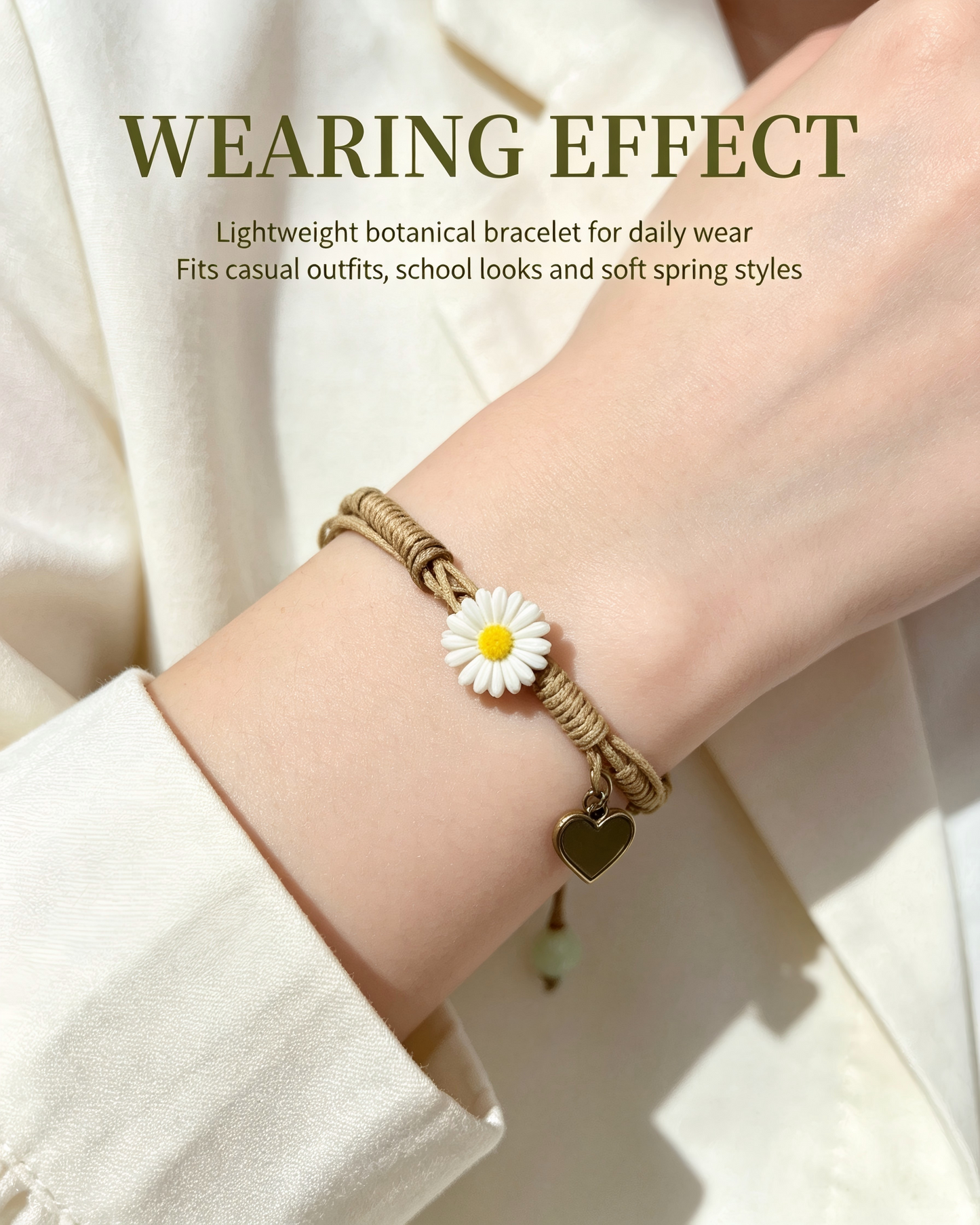 Floral Bracelet Blind Bag 9 Designs, Hidden Rare White Chrysanthemum Bracelet with "made with love" Heart & Four-Leaf Clover, Surprise Gift Jewelry for Ladies