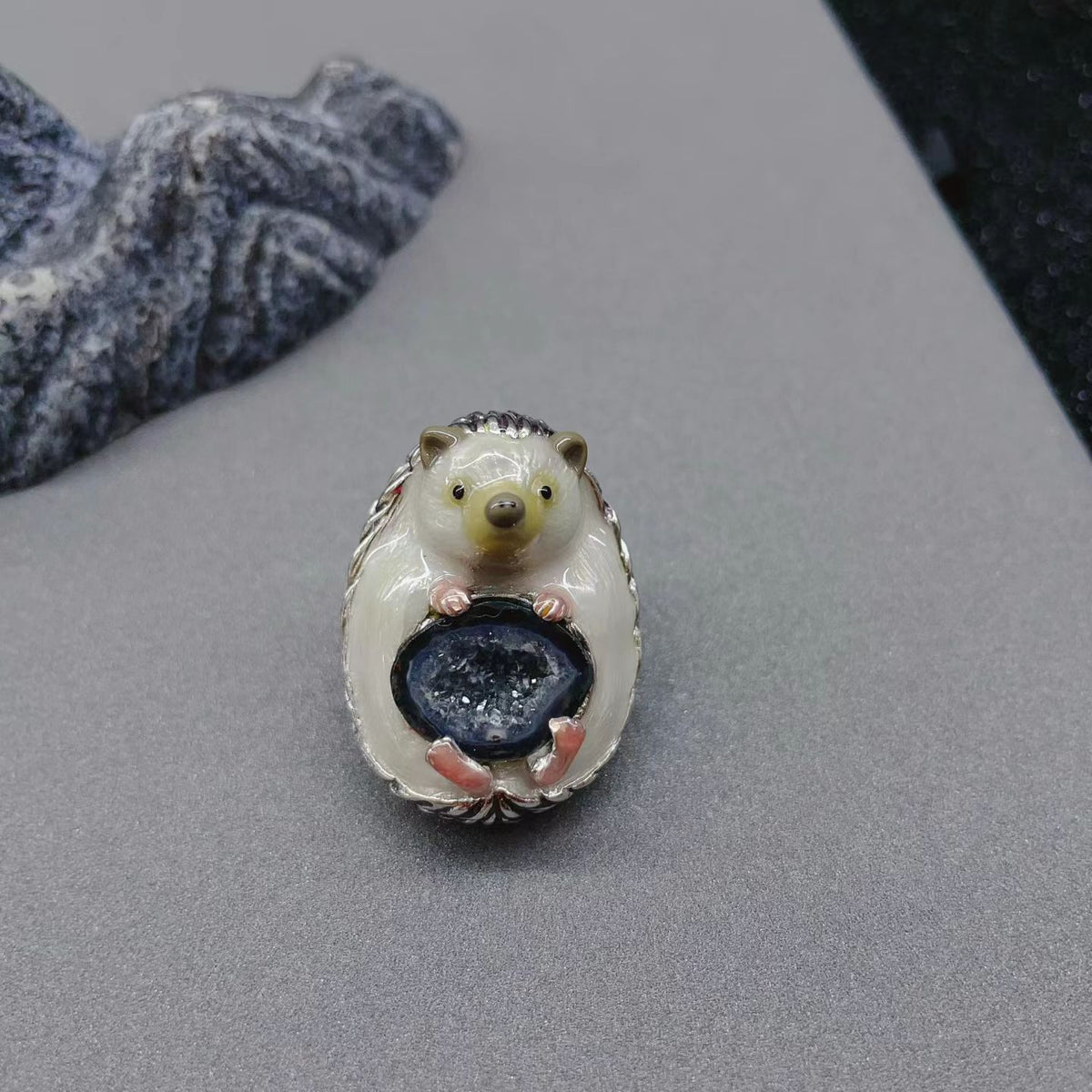 One-of-kind Hedgehog Geode Brooch & Pendant