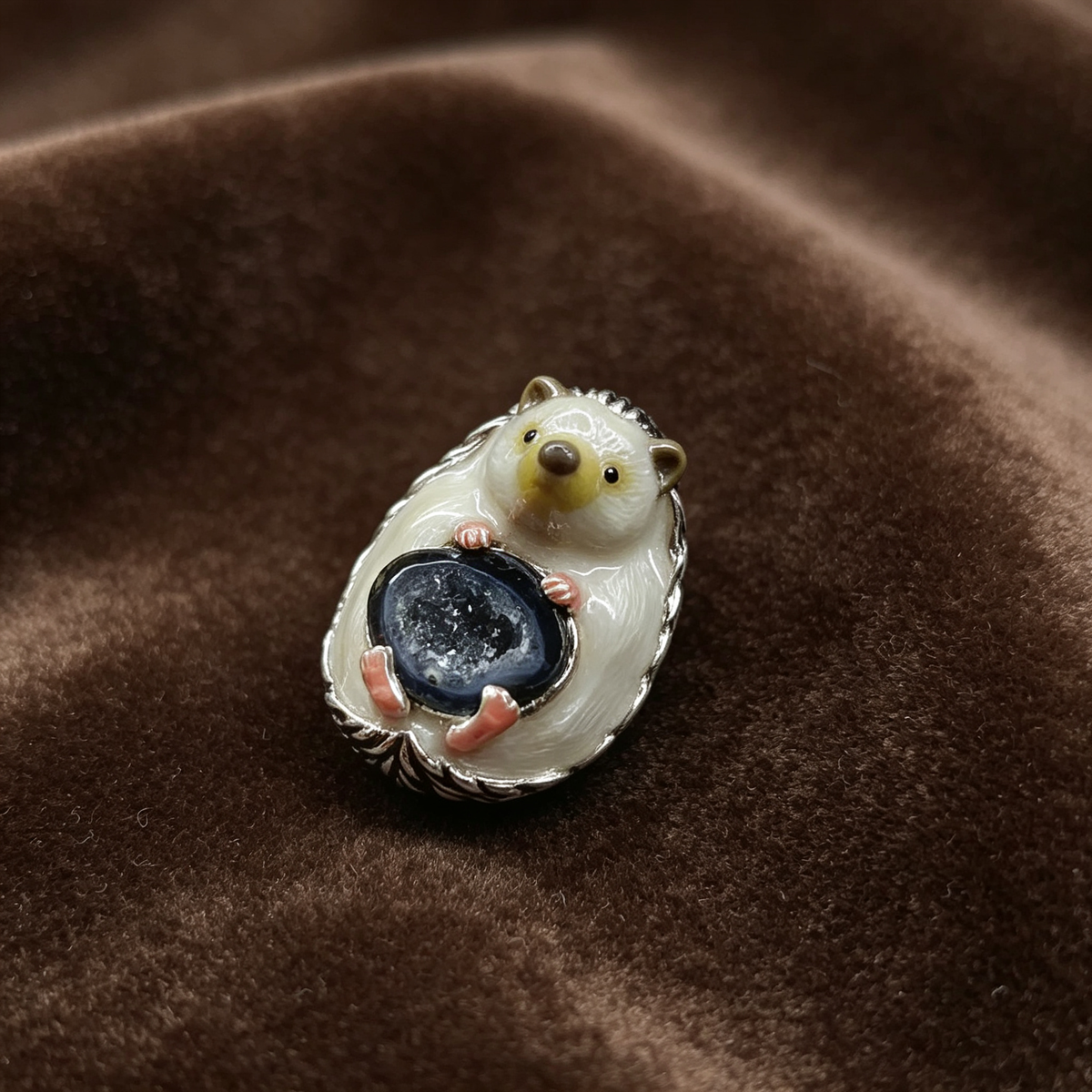 One-of-kind Hedgehog Geode Brooch & Pendant