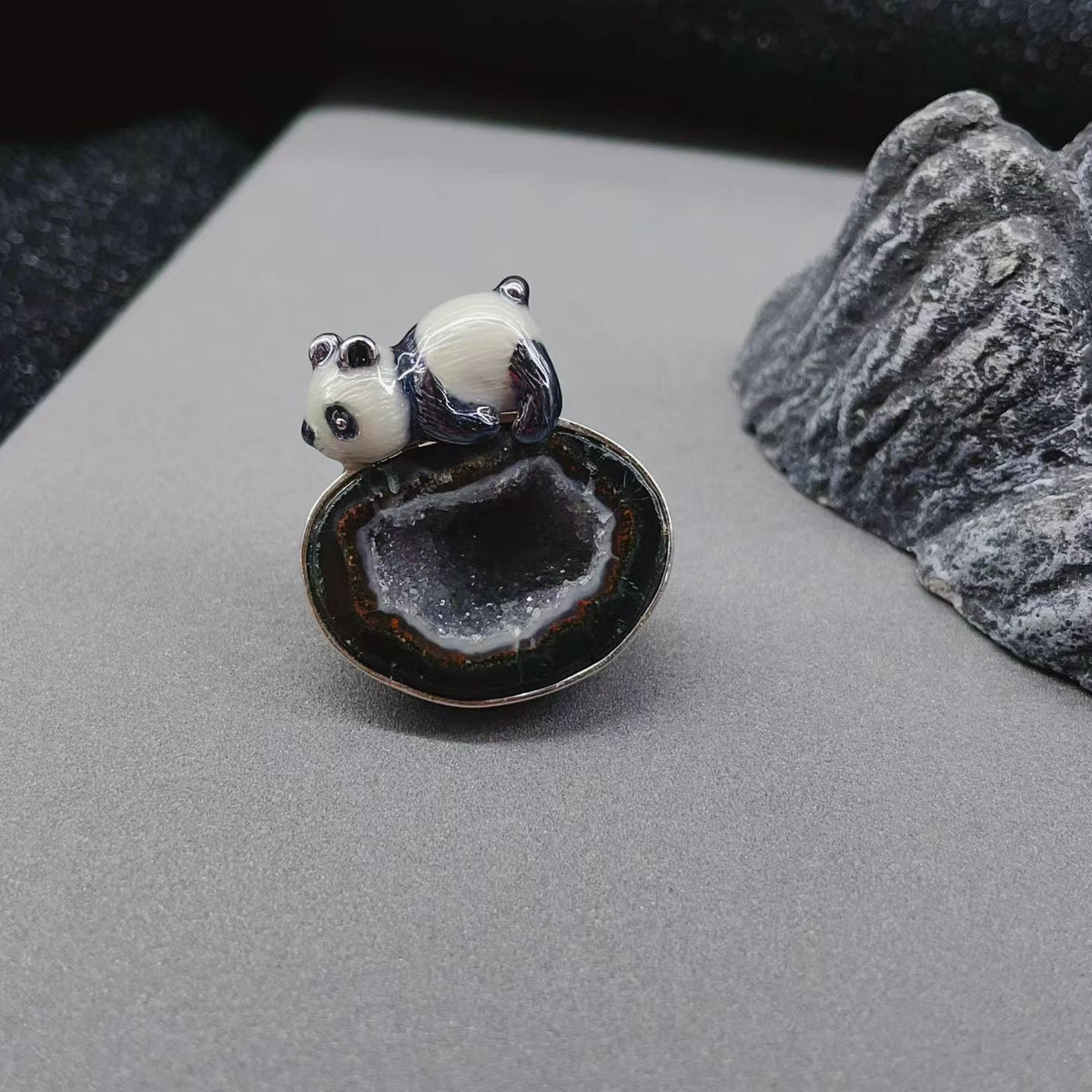 Panda Geode Brooch Pendant · Treasure Bowl Crystal