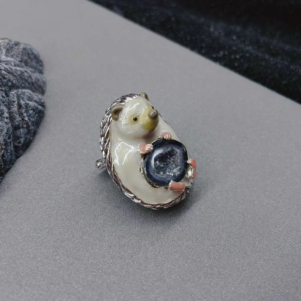 One-of-kind Hedgehog Geode Brooch & Pendant