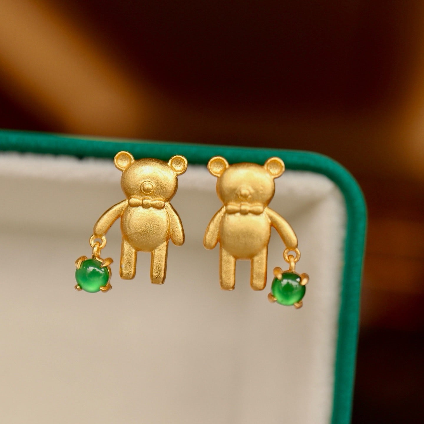 Bear Shape Natural Chrysoprase Jadeite Earring