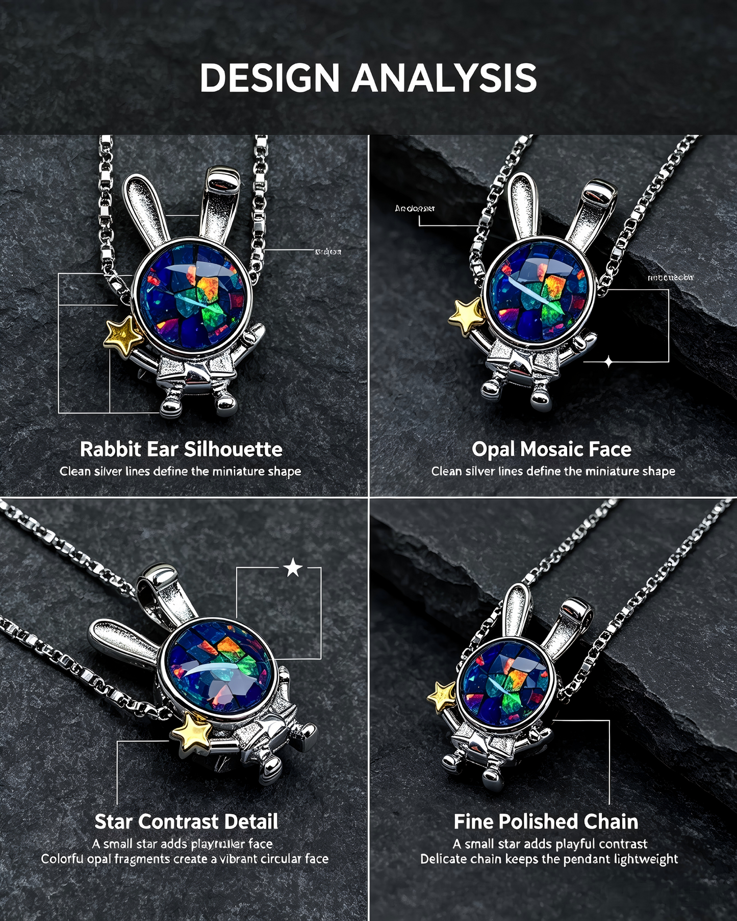 925 Sterling Silver Mosaic Opal Tiny Rabbit Pendant Necklace | Hand‑Inlaid Colorful Opal Fragment Jewelry