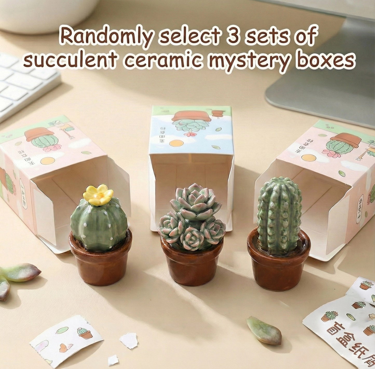 Handmade ceramic imitation succulent cactus potted plants, office computer desk decorations, creative car trinkets