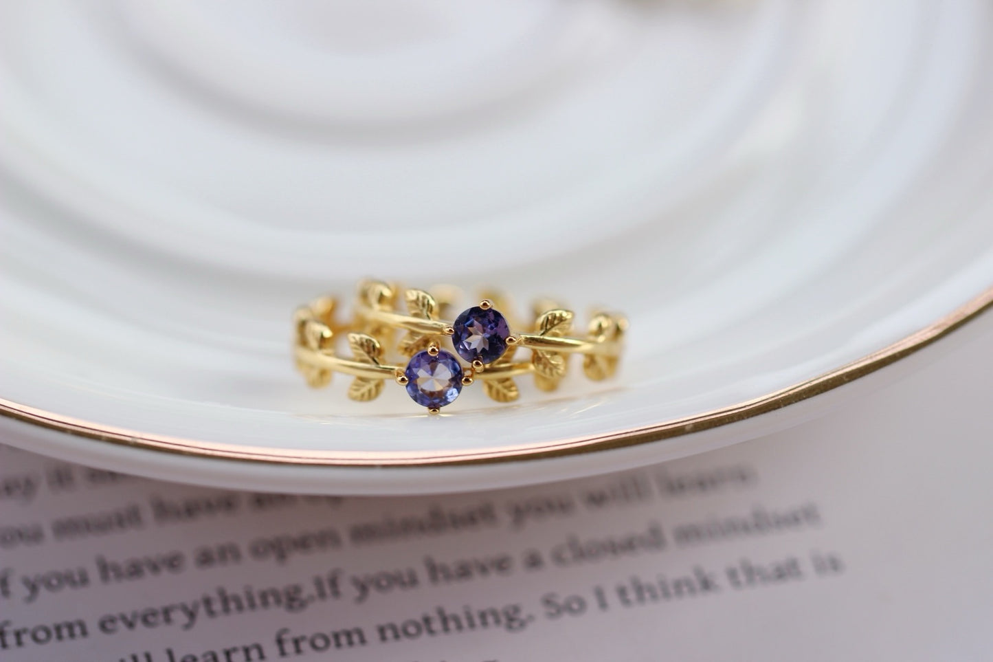 18 K gold plated sterling silver 925 Nature Amethyst Ring