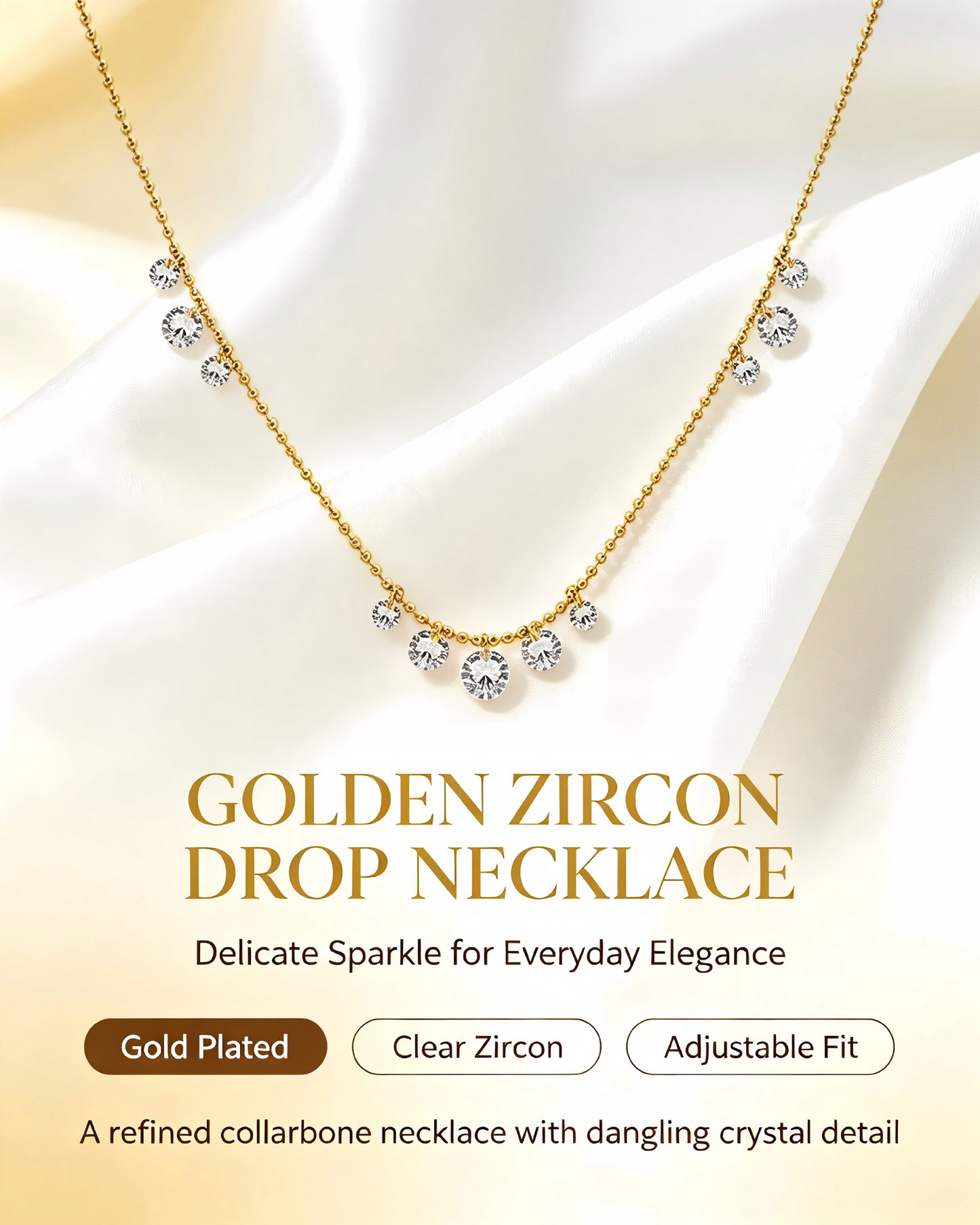 Raindrop Sparkle Dangling Zircon Necklace