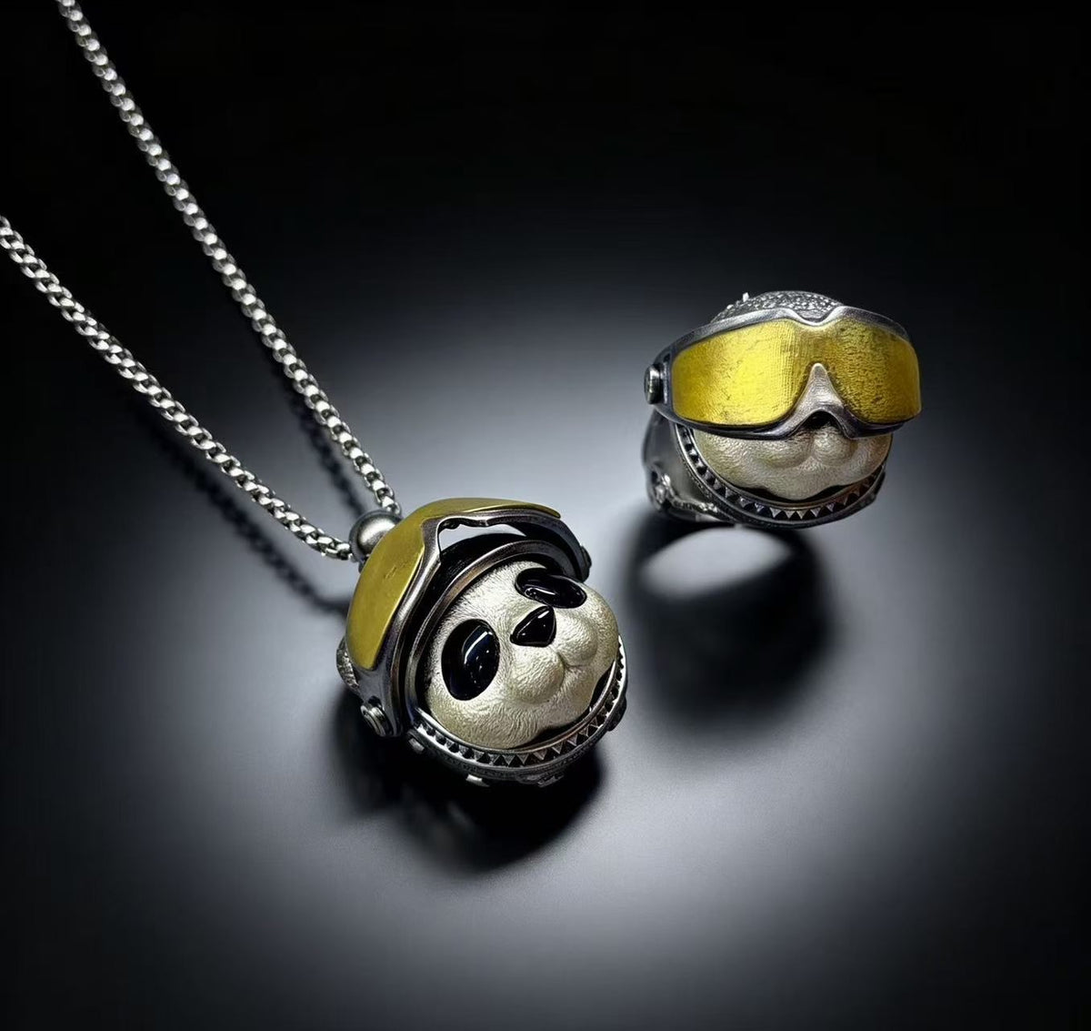 One-of-a-Kind Sterling Silver Panda Biker Pendant | Titanium Steel Chain