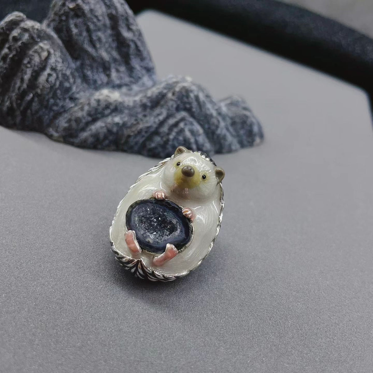 One-of-kind Hedgehog Geode Brooch & Pendant