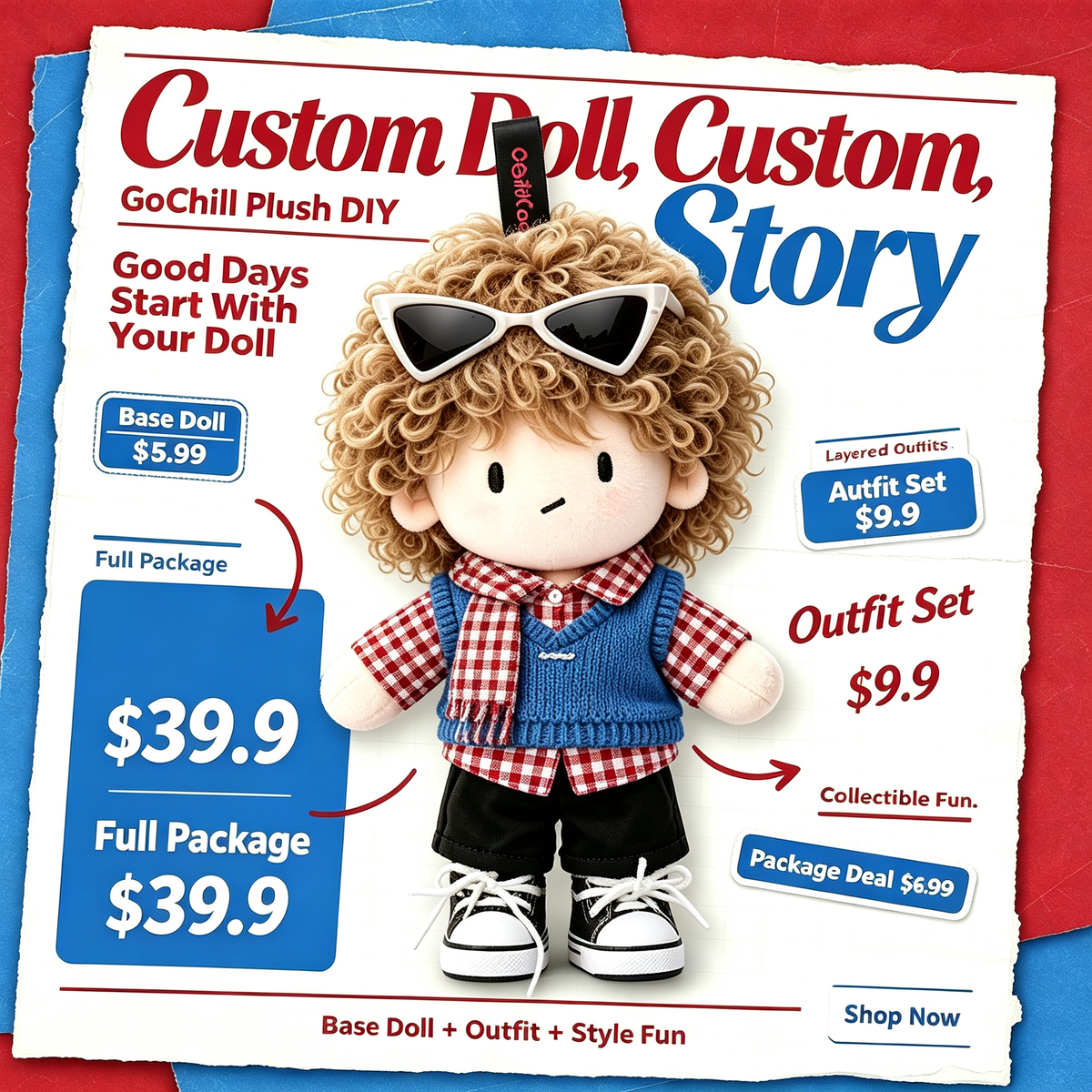GoChill DIY Custom Plush Doll | Build Your Unique Character, Full Package $39.9