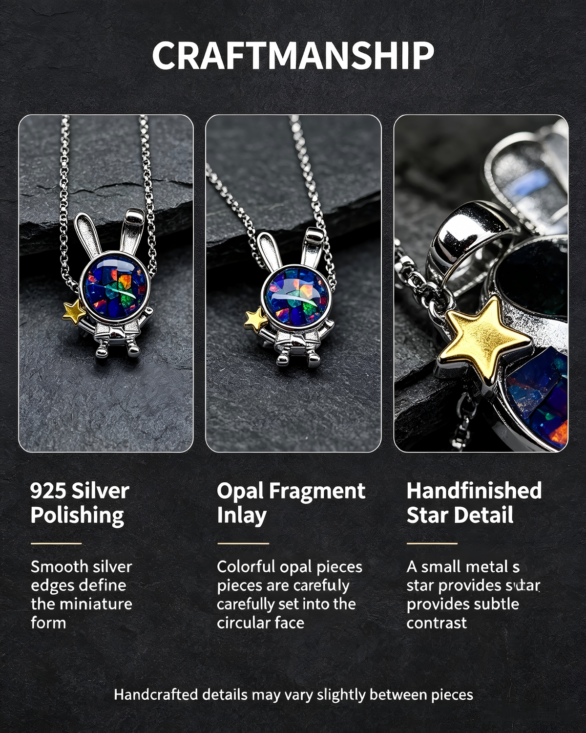 925 Sterling Silver Mosaic Opal Tiny Rabbit Pendant Necklace | Hand‑Inlaid Colorful Opal Fragment Jewelry