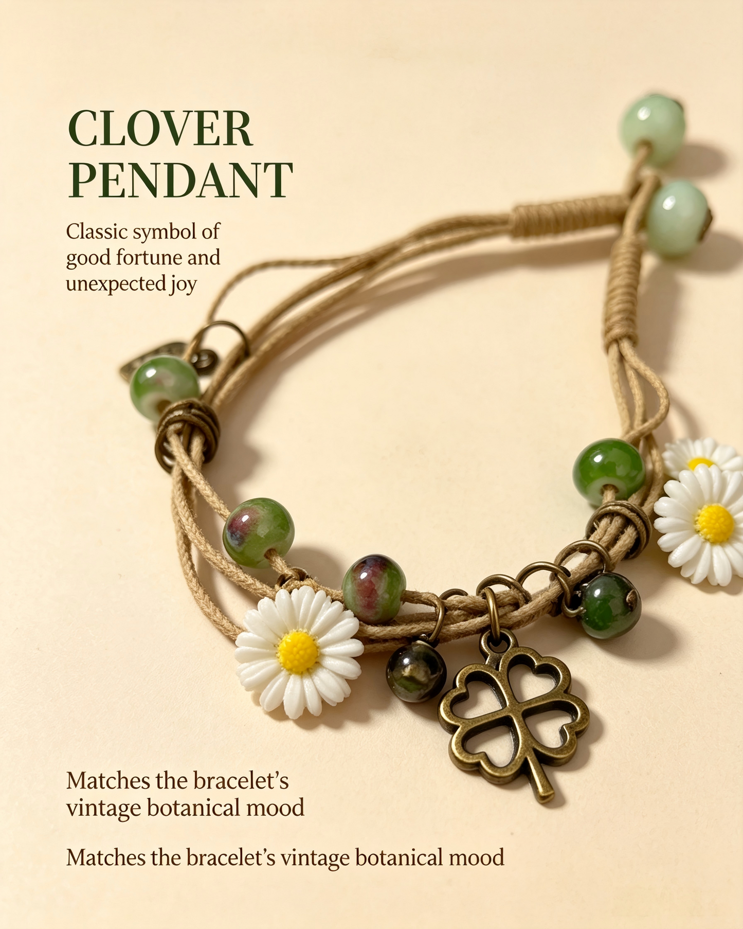 Floral Bracelet Blind Bag 9 Designs, Hidden Rare White Chrysanthemum Bracelet with "made with love" Heart & Four-Leaf Clover, Surprise Gift Jewelry for Ladies