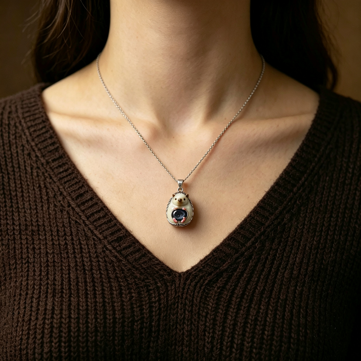 One-of-kind Hedgehog Geode Brooch & Pendant