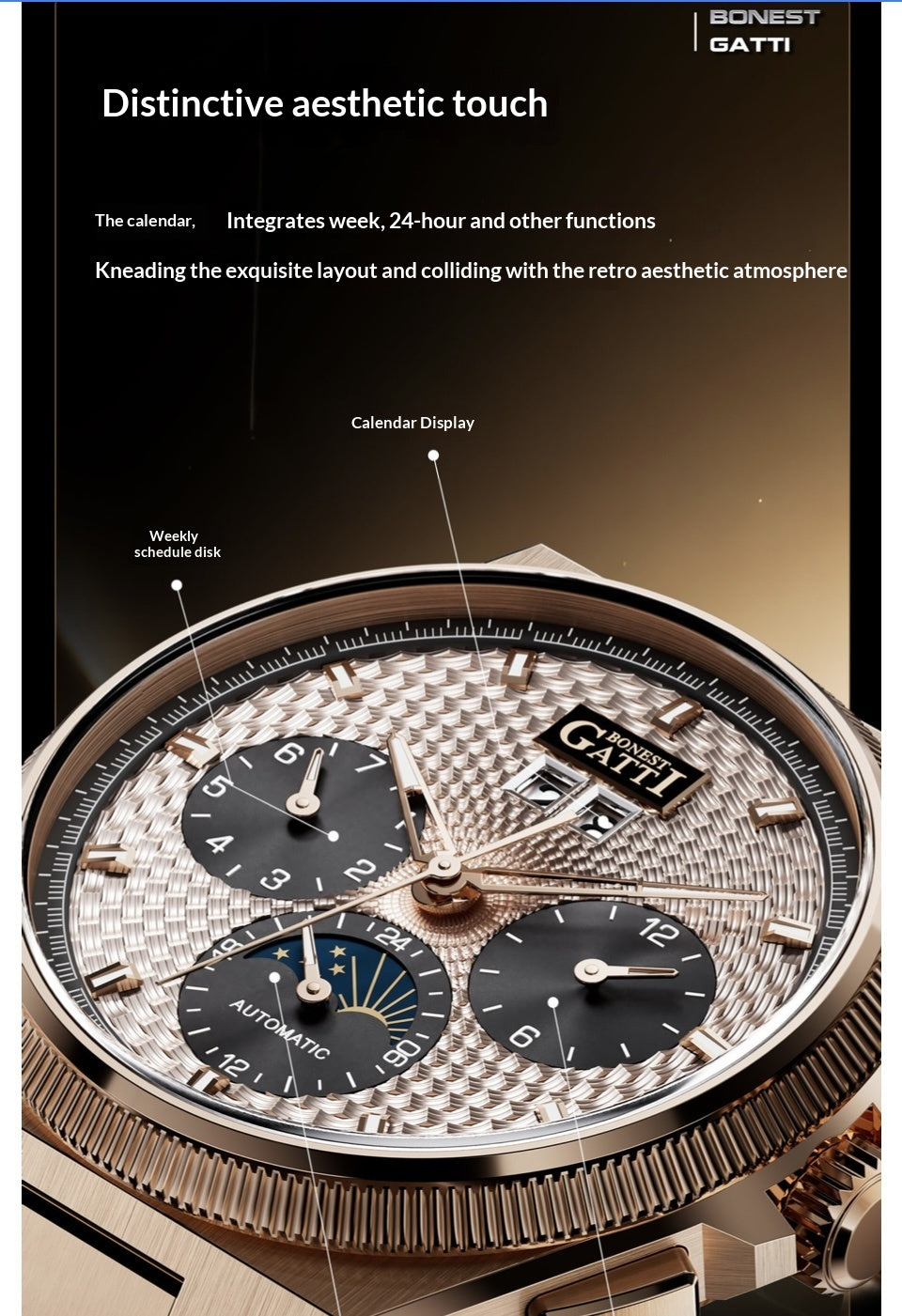BONEST GATTI Business formality fashion stylish watch for men with gift box