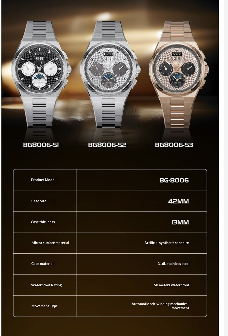 New pubilshed BONEST GATTI watch for man with Luxury gift Box