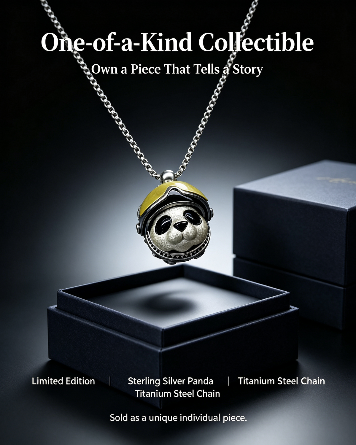 One-of-a-Kind Sterling Silver Panda Biker Pendant | Titanium Steel Chain