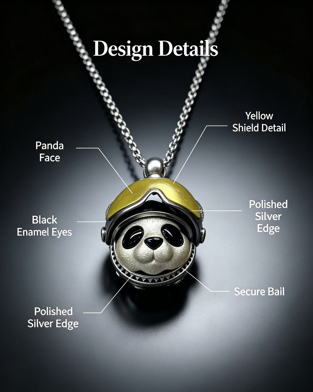 One-of-a-Kind Sterling Silver Panda Biker Pendant | Titanium Steel Chain