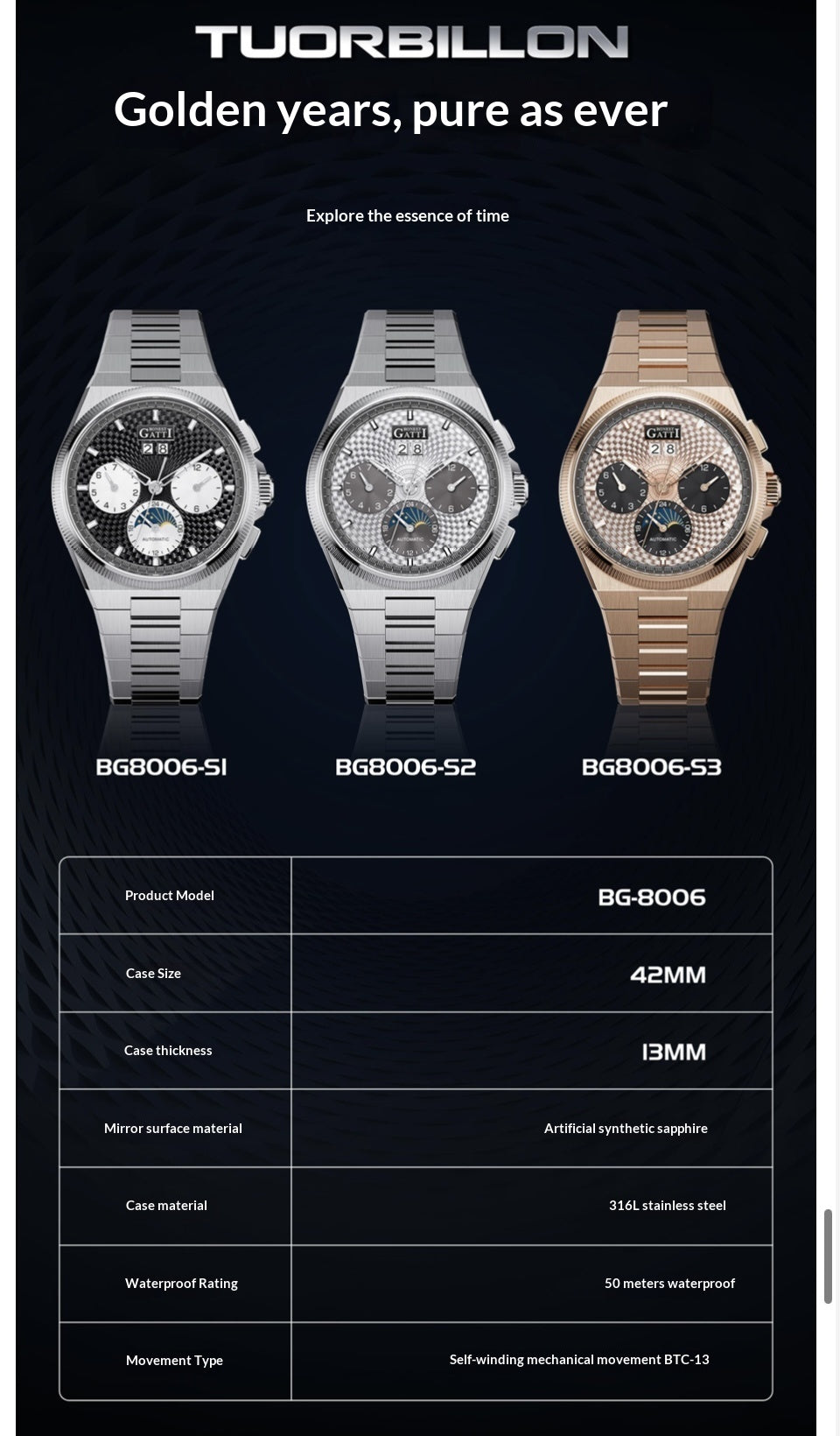 BONEST GATTI Business formality fashion stylish watch for men with gift box