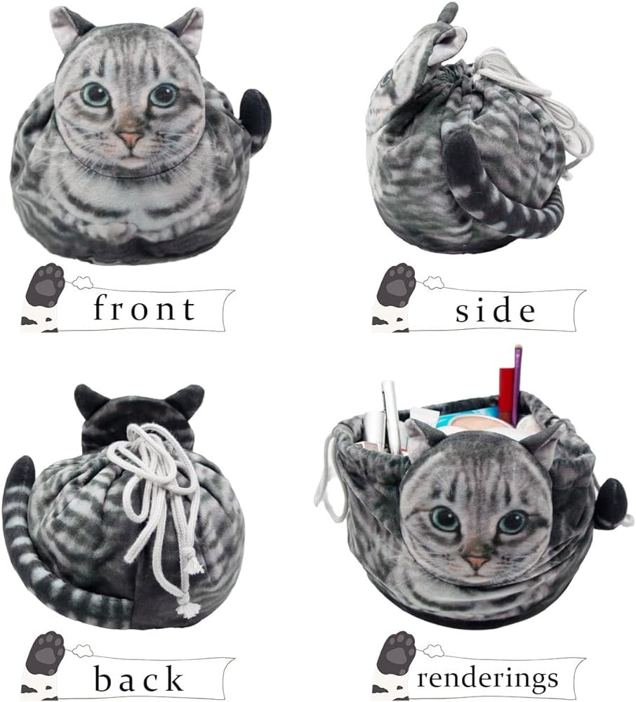 Drawstring Makeup Bag, Cat Makeup Bag, Cosmetic Pouch Bag Drawstring, Cat Gift for Cat Lovers, Lay Flat Makeup Bag for Women Girls, Travel Makeup Organizer