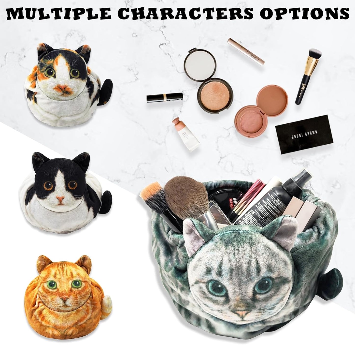 Drawstring Makeup Bag, Cat Makeup Bag, Cosmetic Pouch Bag Drawstring, Cat Gift for Cat Lovers, Lay Flat Makeup Bag for Women Girls, Travel Makeup Organizer