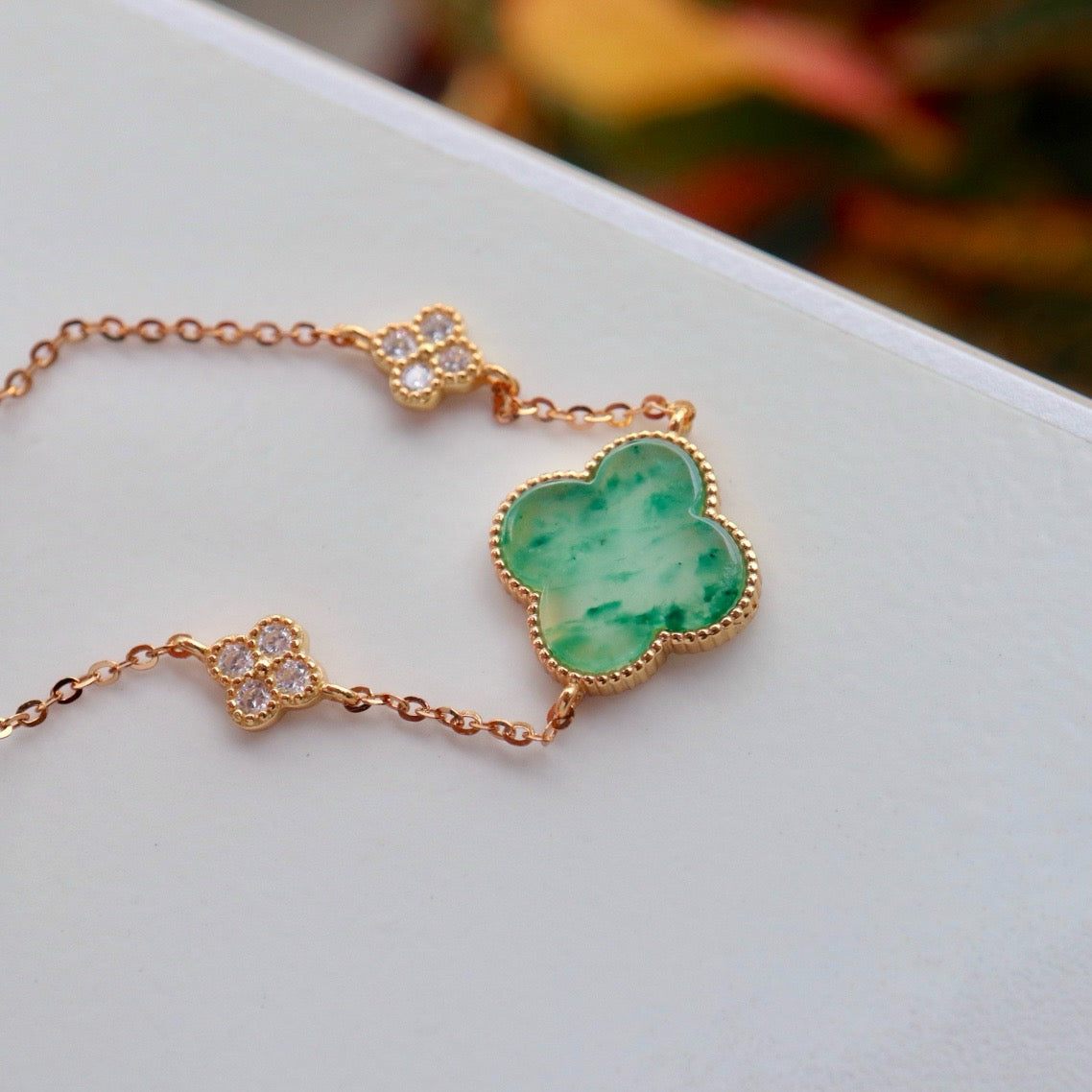 Natural Chrysoprasus Four leaf clover shape bracelet