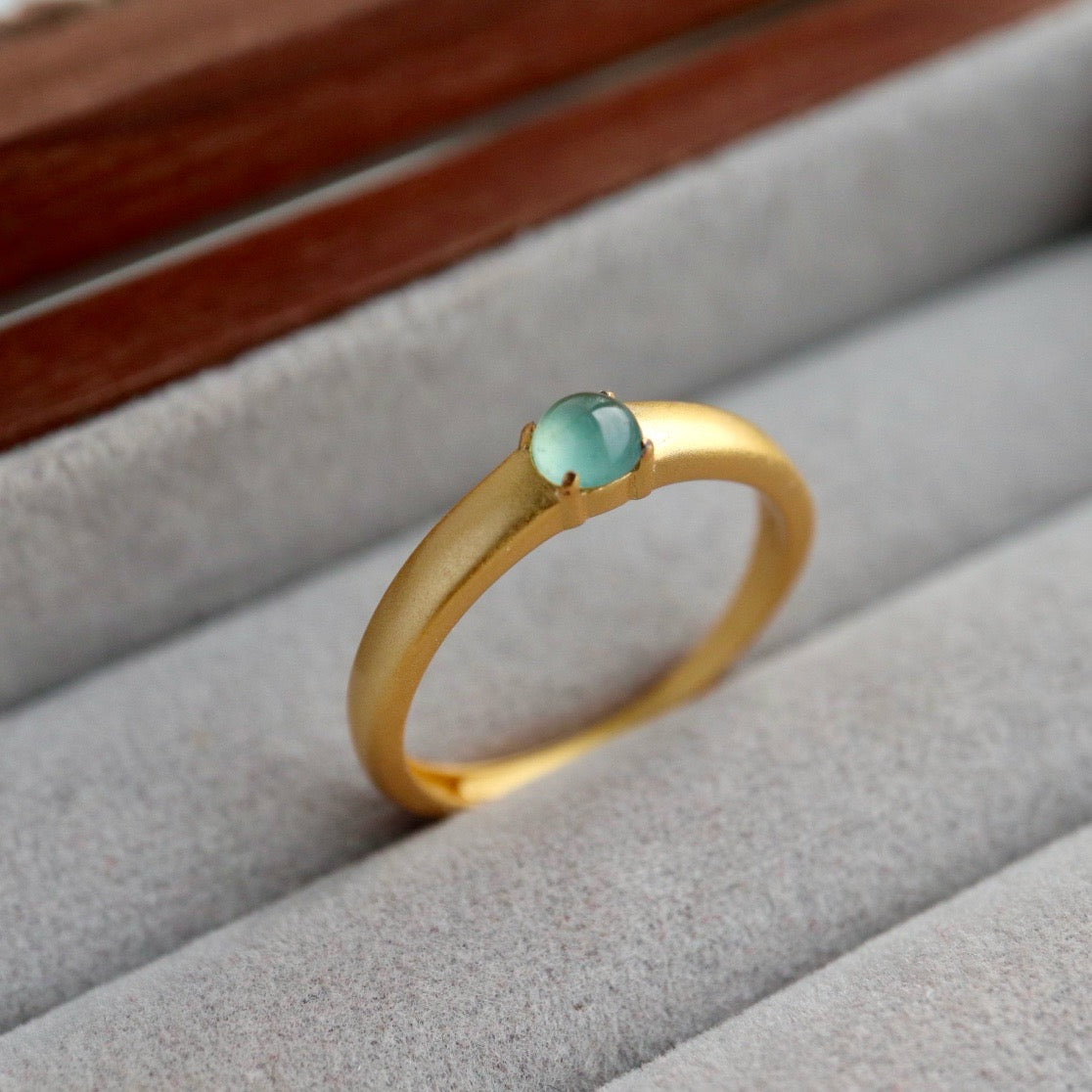 Natural Chrysoprasus Ring with classic traditional Chinese handcrafted design