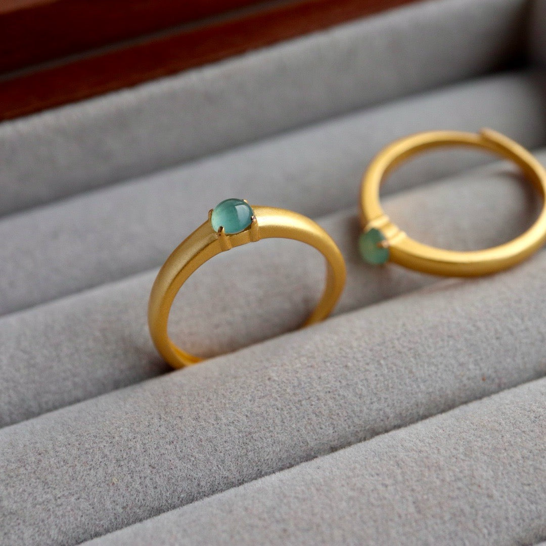 Natural Chrysoprasus Ring with classic traditional Chinese handcrafted design
