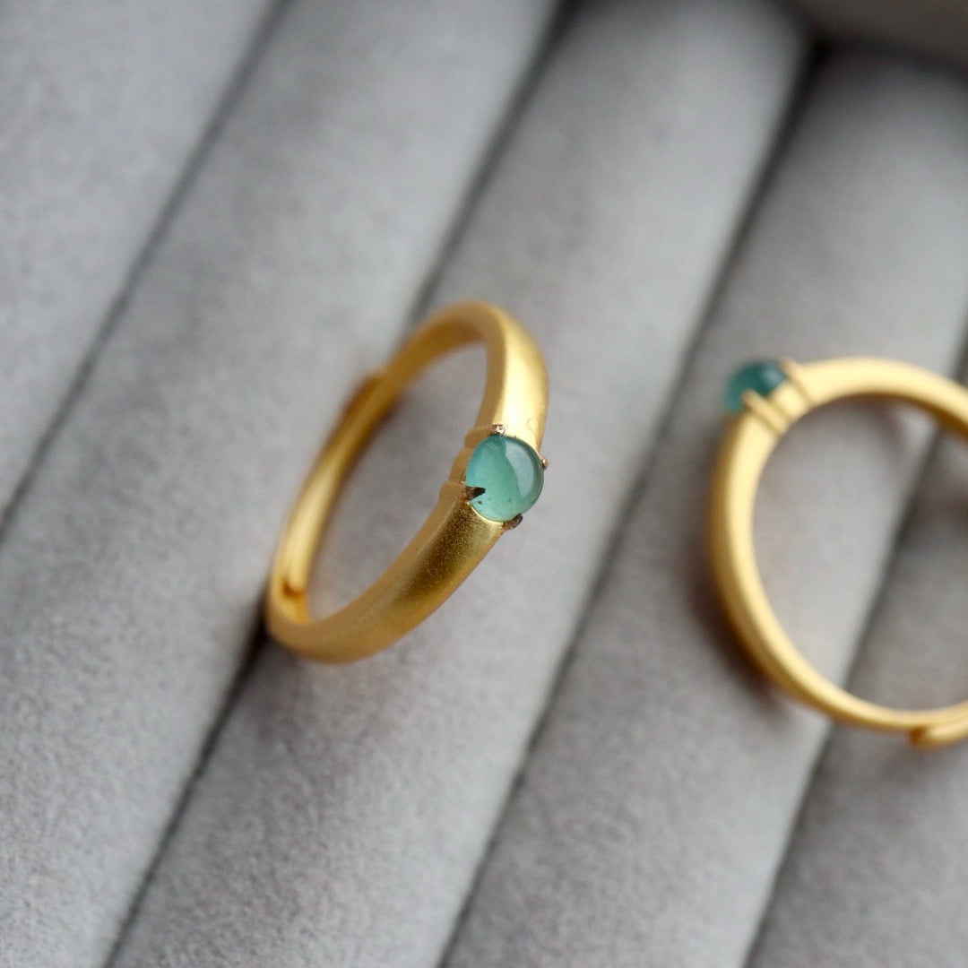 Natural Chrysoprasus Ring with classic traditional Chinese handcrafted design