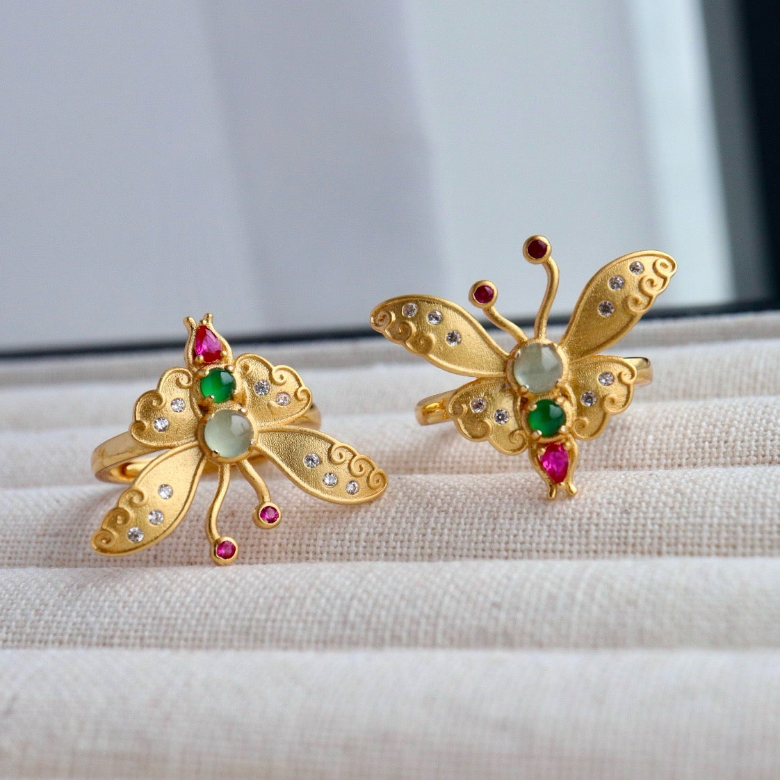 Butterfly shape natural Chrysoprasus Ring