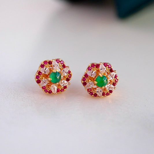 Natural Chrysoprasus vivid green flowershape earrings